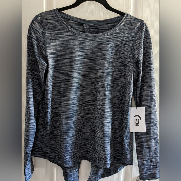 ZYIA Charcoal Split Back Long Sleeve T Size Large NWT - Picture 3 of 5
